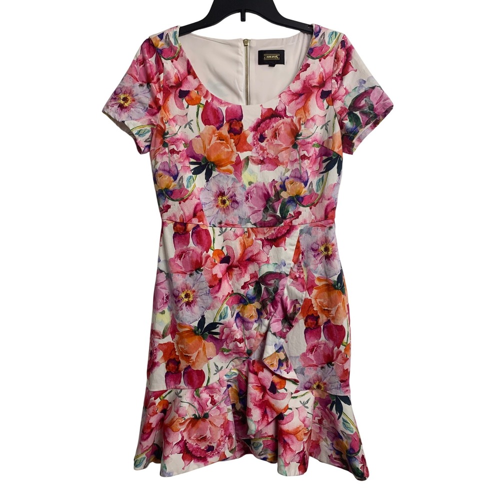 Alexia Admor Floral Ruffle Hem Sheath Dress Pink Orange Size 8